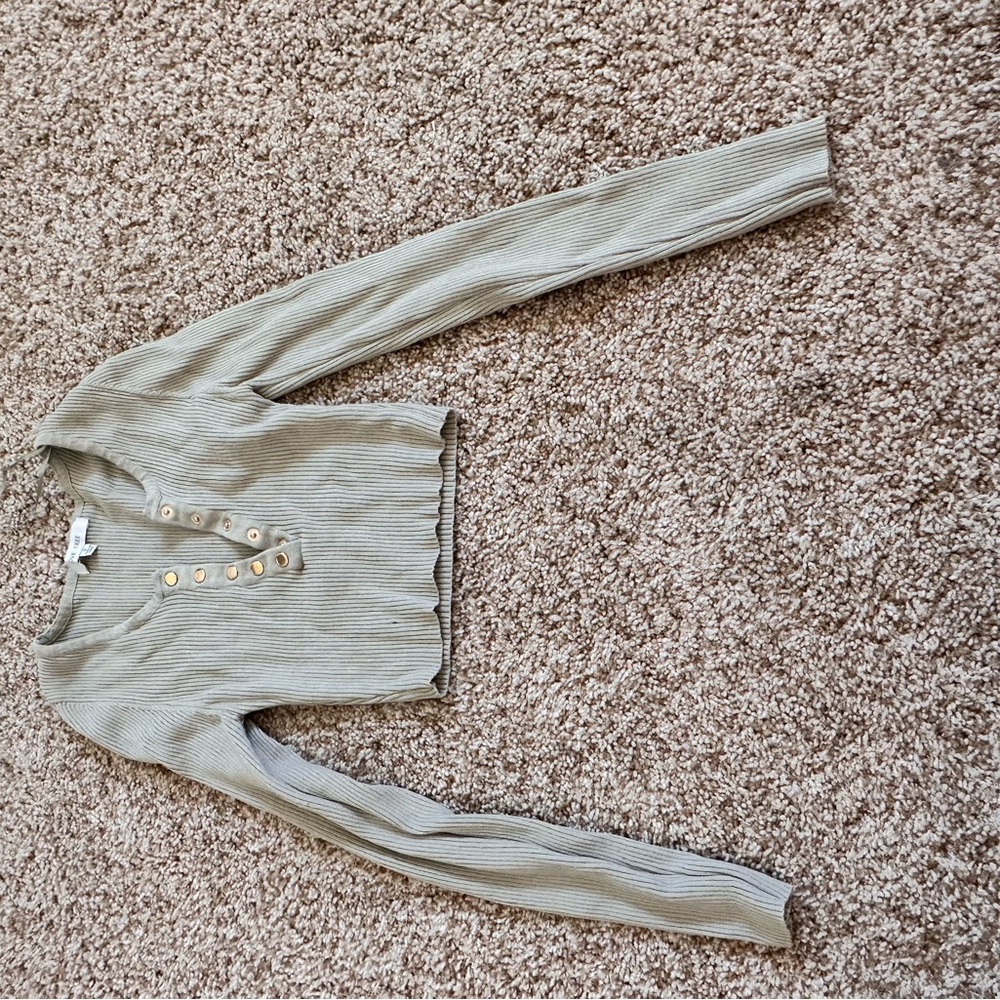 Ribbed Button-Up Cropped Sweater